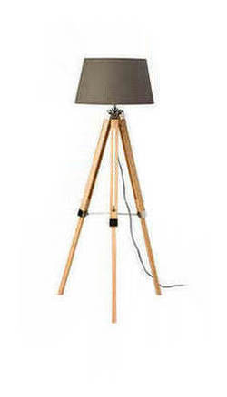 Tripod Floor Lamp with Grey Shade and Wood Base